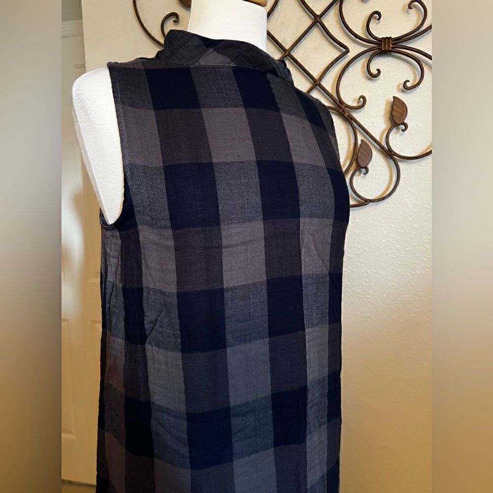Cloth & Stone Checks Mock Neck A-Line Mini Dress Blue Gray Size S